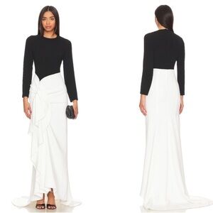 Solace London Nia Long Sleeve Ruched Draped Ruffle Train Maxi Dress Size 6